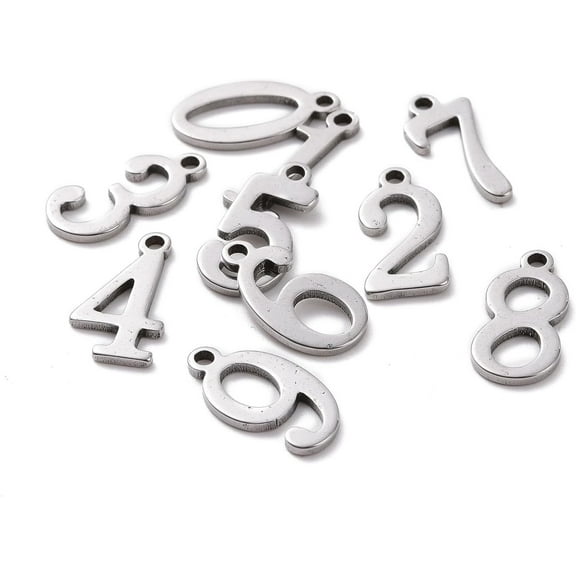 10Pcs 304 Stainless Steel Number Charms 15x7x1.5mm Hollow Lucky Figures Pendants Number 0-9 Charms with 1.5mm Hole Stainless Steel Color Ideal for Jewelry Making and Craft Projects