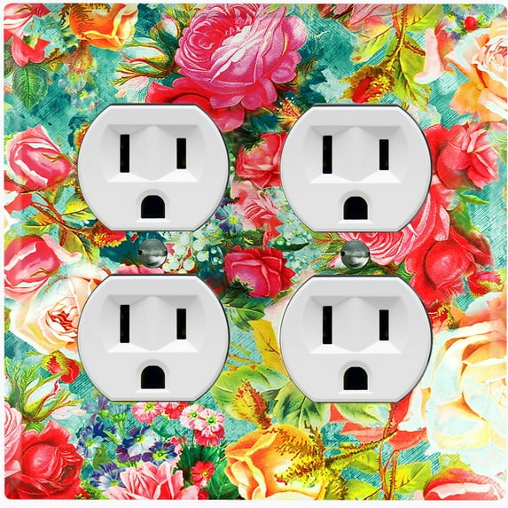 Metal Light Switch Plate Outlet Cover Colorful Rose Leaves Wallpaper ROS045