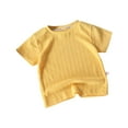 thumbnail image 2 of SGFCWSX Girls Cable Knit Short Sleeve T-Shirt, Classic Crew Neck Soft Comfortable Top for Kids Casual Daily Tees Yellow Size 1-2 Years, 2 of 4