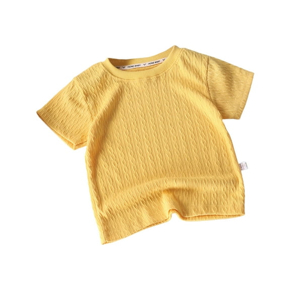 Kids Cotton Knit Tops Solid Color Ribbed Textured Short Sleeve Summer Tshirts for Boys and Girls 1-10 Years (3T, Yellow)