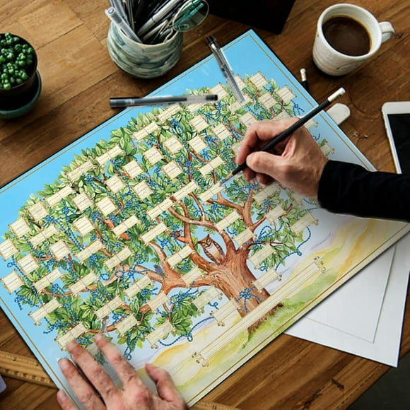 Wgmhea Home Wall Decor Family Tree to Fill in 6 Generation Genealogy Poster Blank Fillable Ancestry Print Family Tree Picture Frame Wall Decor for Family Member Celebration of Life Decorations