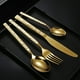 thumbnail image 5 of Utensilios de cocina, cuatro piezas de acero inoxidable, cuchillo, tenedor y cuchara con veta de madera, vajilla occidental, cuchillo, tenedor y cuchara con mango de veta de piedra, serie de vajilla., 5 of 8