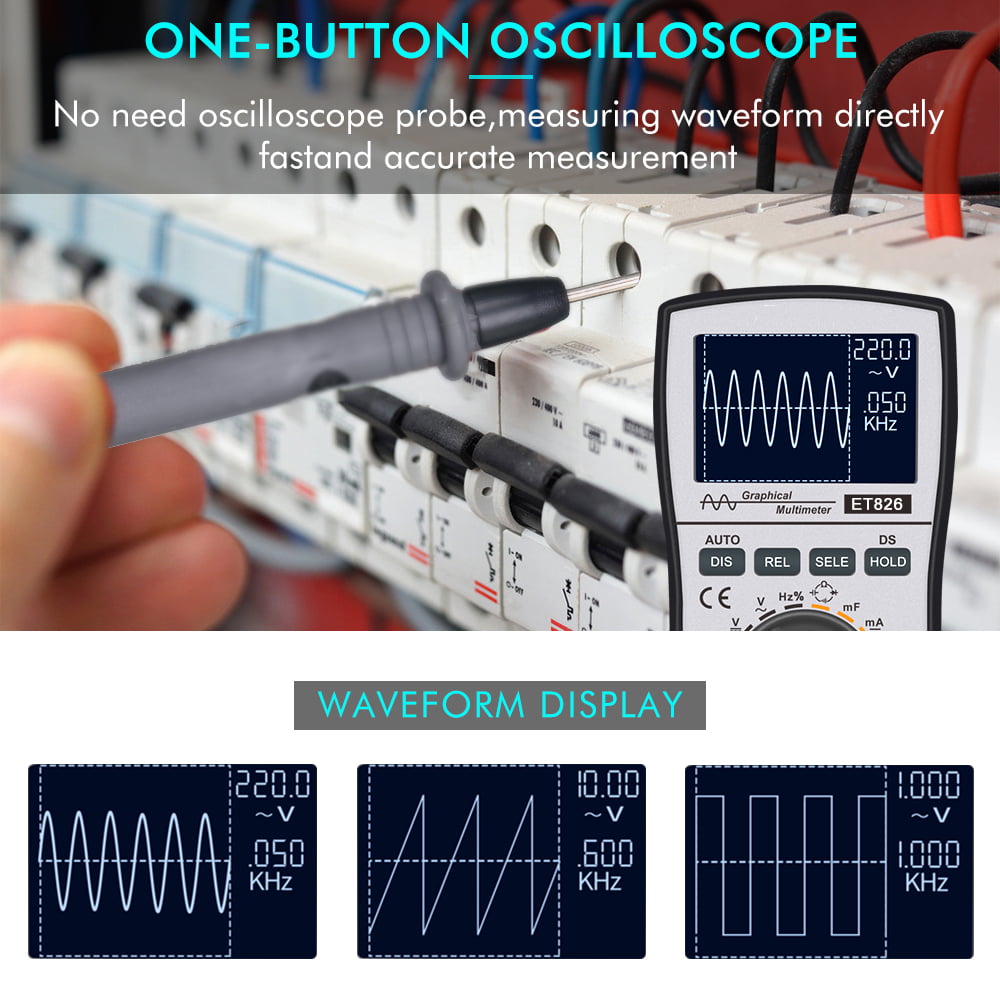 Intelligent Digital Scope Meter Multimeter DC//AC Voltage Current Frequency Resistance Diode Tester 4000 Counts 200KHz Analog Bandwidth QOONESTL 2-in-1 Digital Oscilloscope Multimeter