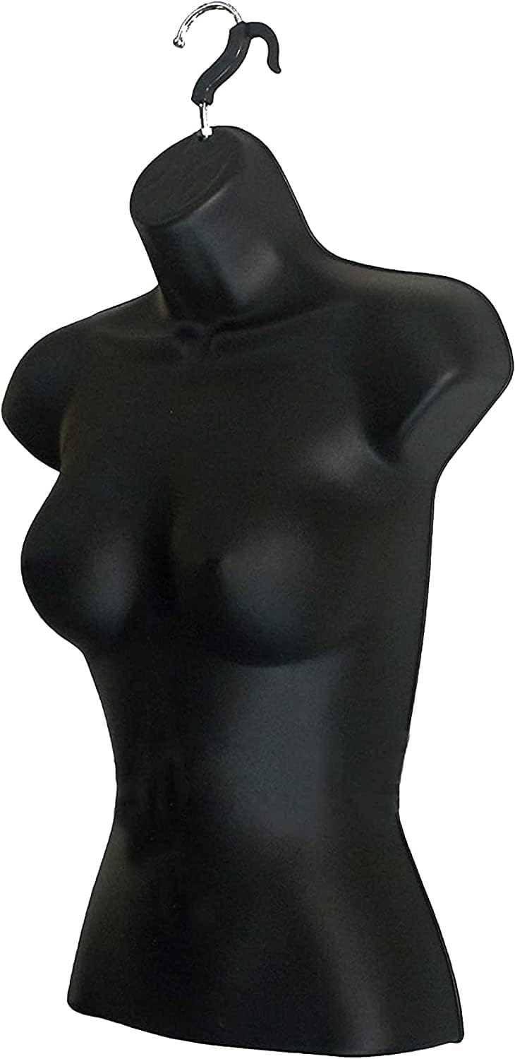 DisplayTown Black Female + White Female Mannequin Injection Forms Half Rounded Waist Body Torso Dress Form with Only Hanging Hook, S-M Sizes