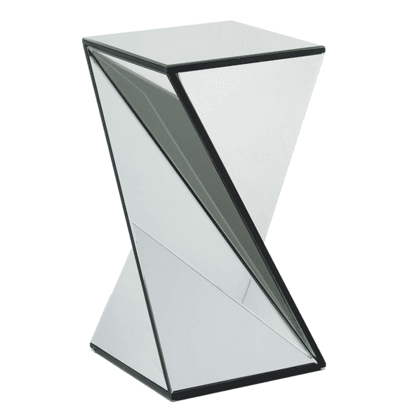 Silver Mirrored End Table, Unique Geometric Side Table, Small Mirrored Coffee Table for Living Room, Sofa, Bedroom, Corner