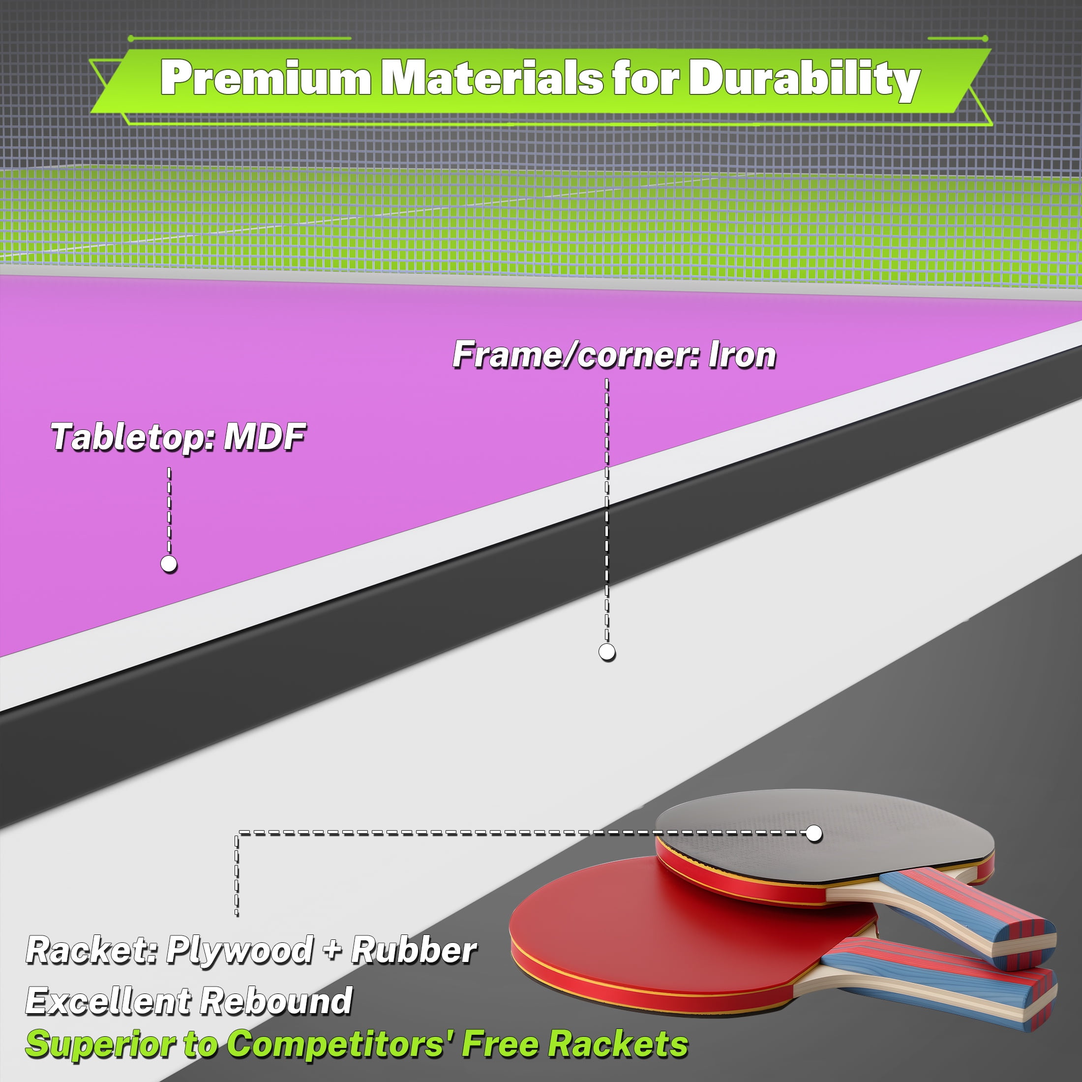 5ft Mid-Size Table Tennis Table Foldable, Portable Ping Pong Table Set for Indoor & Outdoor Games, SEGMART High-Performance Ping Pong Paddle 2 Player Set, Easy Assembly and Adujstable Ping Pong Table