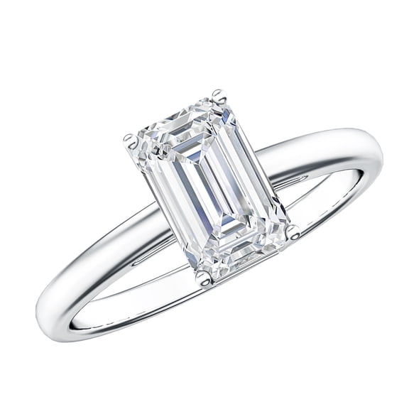 Rosec Jewels IGI Certified Lab Grown Diamond Emerald Cut Engagement Ring 2 Carat - E-VS1 Grade - Diamond Solitaire Ring for Women, 925 Sterling Silver, US 4.00