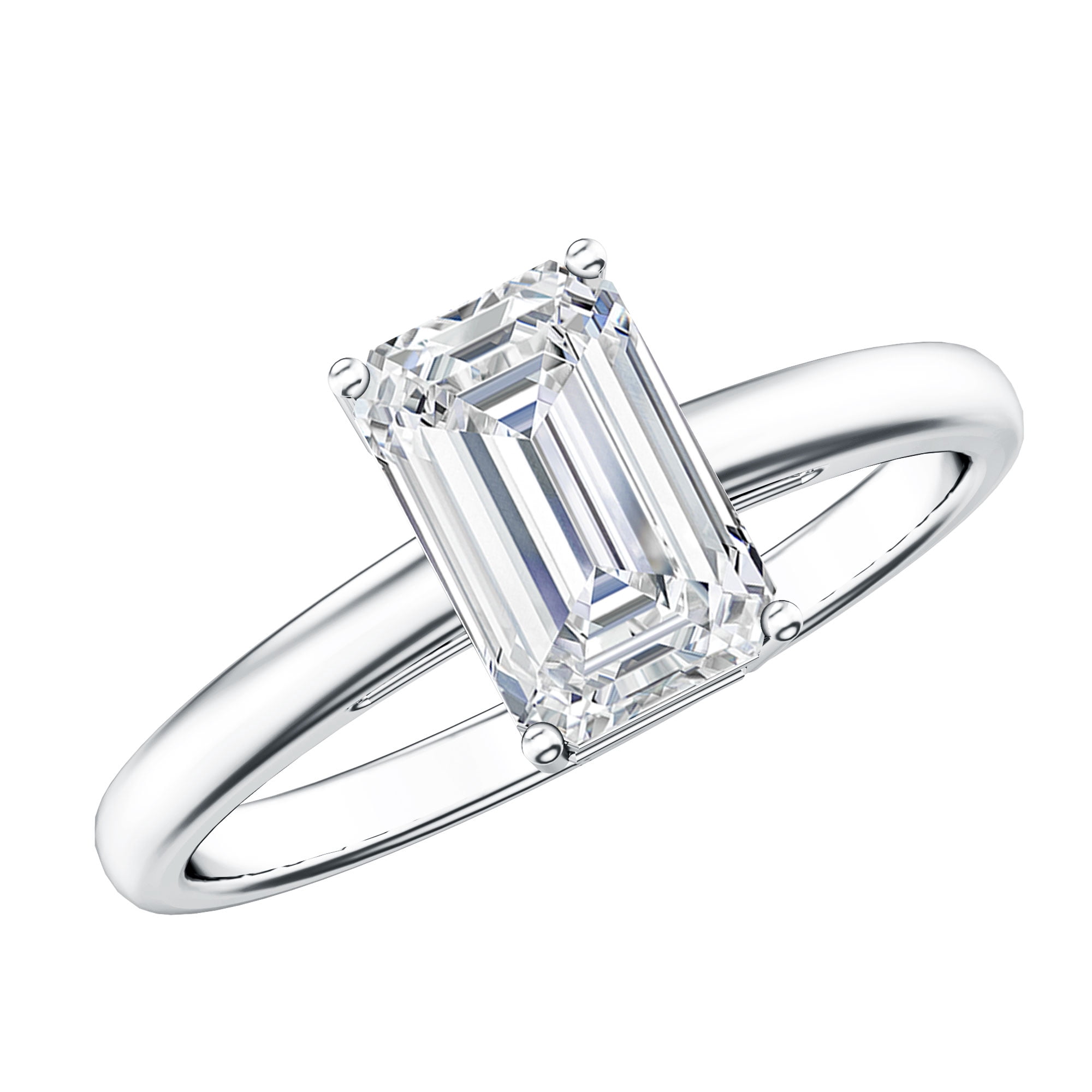 Rosec Jewels IGI Certified Lab Grown Diamond Emerald Cut Engagement Ring 2 Carat - E-VS1 Grade - Diamond Solitaire Ring for Women, 925 Sterling Silver, US 4.00