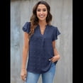 thumbnail image 4 of Blusa de Mujer con Cuello en V y Mangas con Volantes, Blusas Holgadas, Elegantes, Casuales, Lindas, para Verano Azul Marino M, 4 of 9