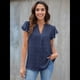 thumbnail image 4 of Blusa de Mujer con Cuello en V y Mangas con Volantes, Blusas Holgadas, Elegantes, Casuales, Lindas, para Verano Azul Marino L, 4 of 9