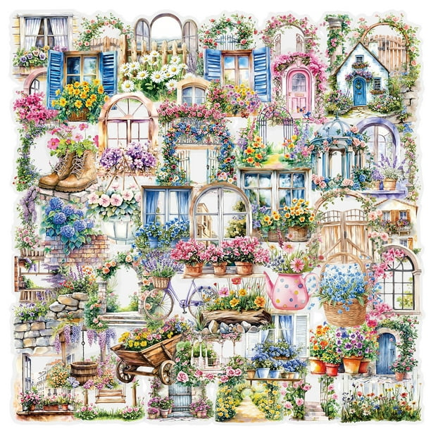 Paquete de pegatinas de vinilo transparente para jardín, flores, pared, 50 unidades