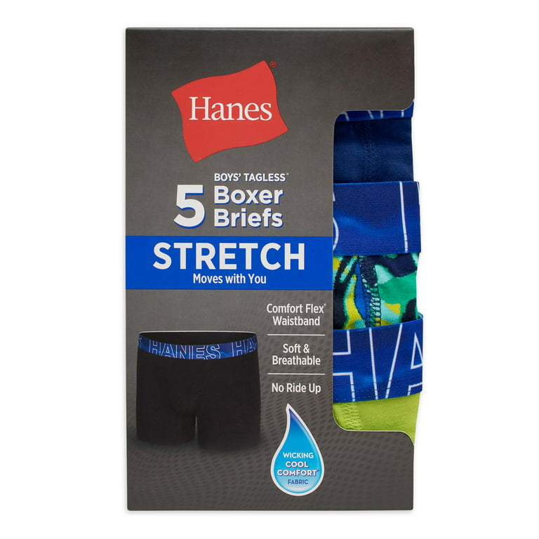 Hanes Boys' Cotton-Stretch Boxer Briefs, 5-Pack, Sizes S-XXL