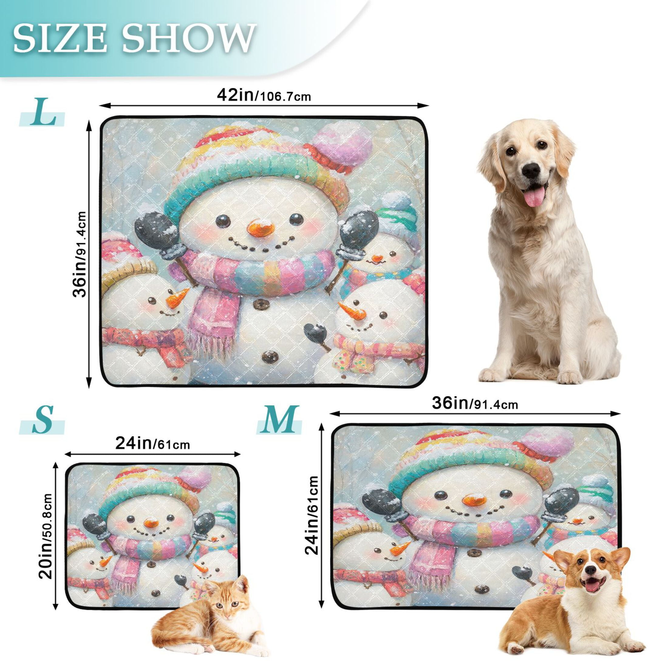 Qxltty Snowman Party Cat litter Pads Pet Set of 2 Diaper Mats Center Anti-leakage Layer Absorbent Soft and Comfortable