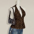 thumbnail image 6 of WAYUTE Women's Tank Tops Tie Backless Leopard Printed Cropped Top with Ruffle Detail Slim Fit Waist Shapewear Elegant Camisole Shirts Casual Outdoor,Coffee,S, 6 of 6