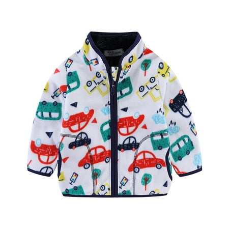 

RPVATI Baby Toddler Child Children Kids Cartoon Printed High Neck Jacket Long Sleeve Fleece Jacket Warm Winter Pockets Zip Up Clothes 1Y-6Y