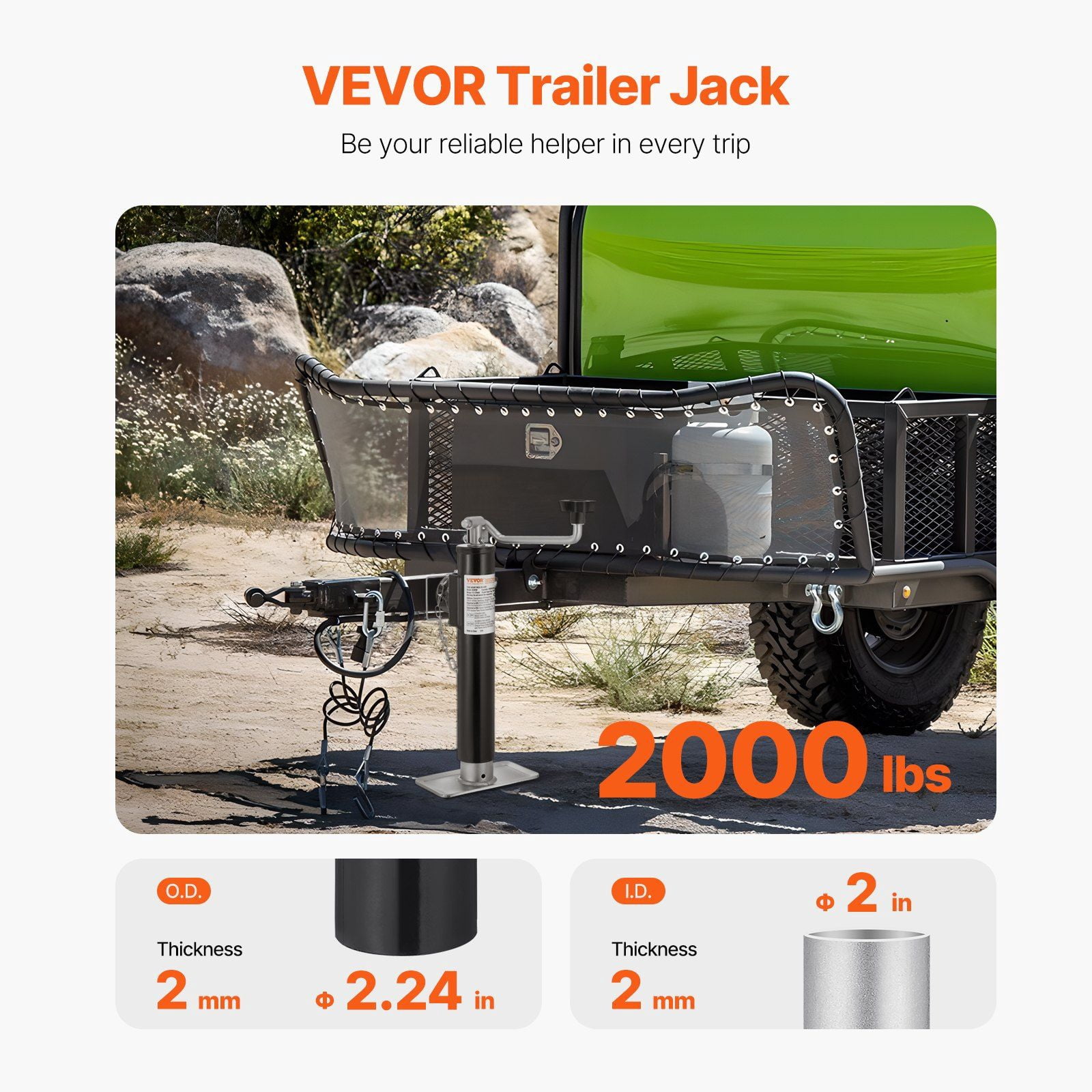 2000 lbs Dynamic Load Capacity Weld On Pipe Mount Swivel Trailer Jack 10 Inch Lift Trailer Jack Stand with Handle for RV Horse Utility and Yacht Trailers