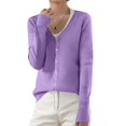 thumbnail image 2 of Resicozy Womens Sweaters Cardigan Dressy Button Down Cardigans Sweater Lightweight Long Sleeve Crewneck Knit Solid Color Tops Purple S, 2 of 5