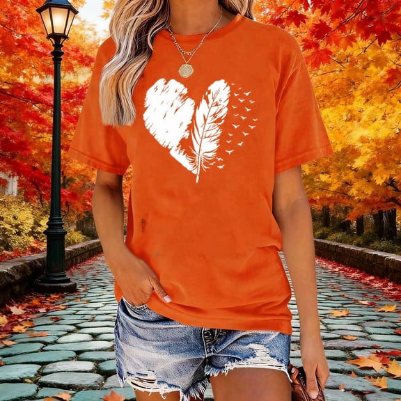 Odbmxy Summer Womens T Shirt Short Sleeve Graphic Women's Plus Size Tops Casual Orange Regular Holiday Pullover Tops