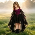 thumbnail image 6 of Girls Gothic Witch Dress Off Shoulder Halloween Dress 7-12 Years,Lace Bell Sleeve High Low Hem,Chiffon Fairy Vampire Renaissance Costume,Halloween Christmas Party Wear, 6 of 7