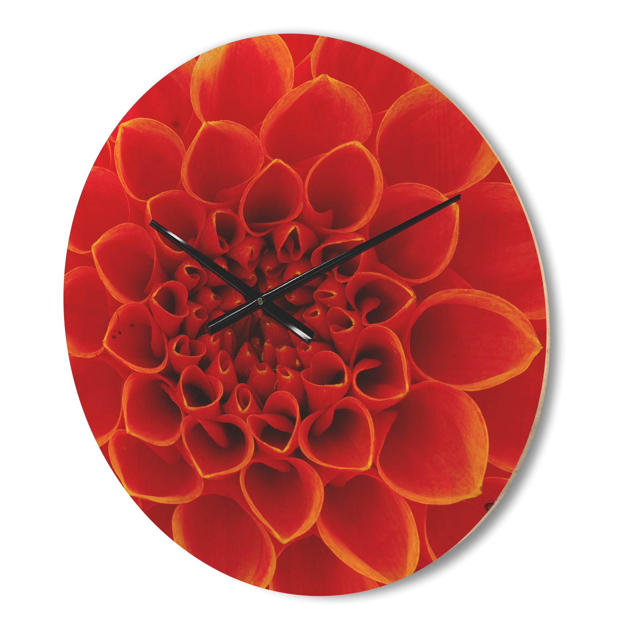 Designart 'Close Up Orange Flower' Modern Wood Wall Clock