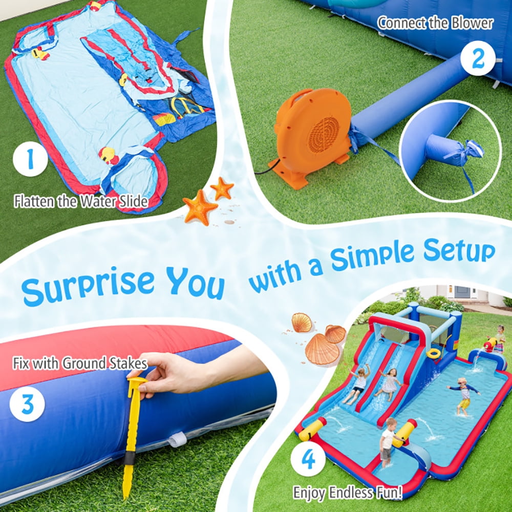 Aimee Lii Inflatable Bounce House with 2 Water Slides and 3 Water Cannons With 750W Blower, Toddlers Boys Girls Backyard Party Gifts Aimee Lii Inflatable Bounce House with 2 Water Slides and 3 Water Cannons With 750W Blower, Toddlers Boys Girls Backyard Party Gifts
