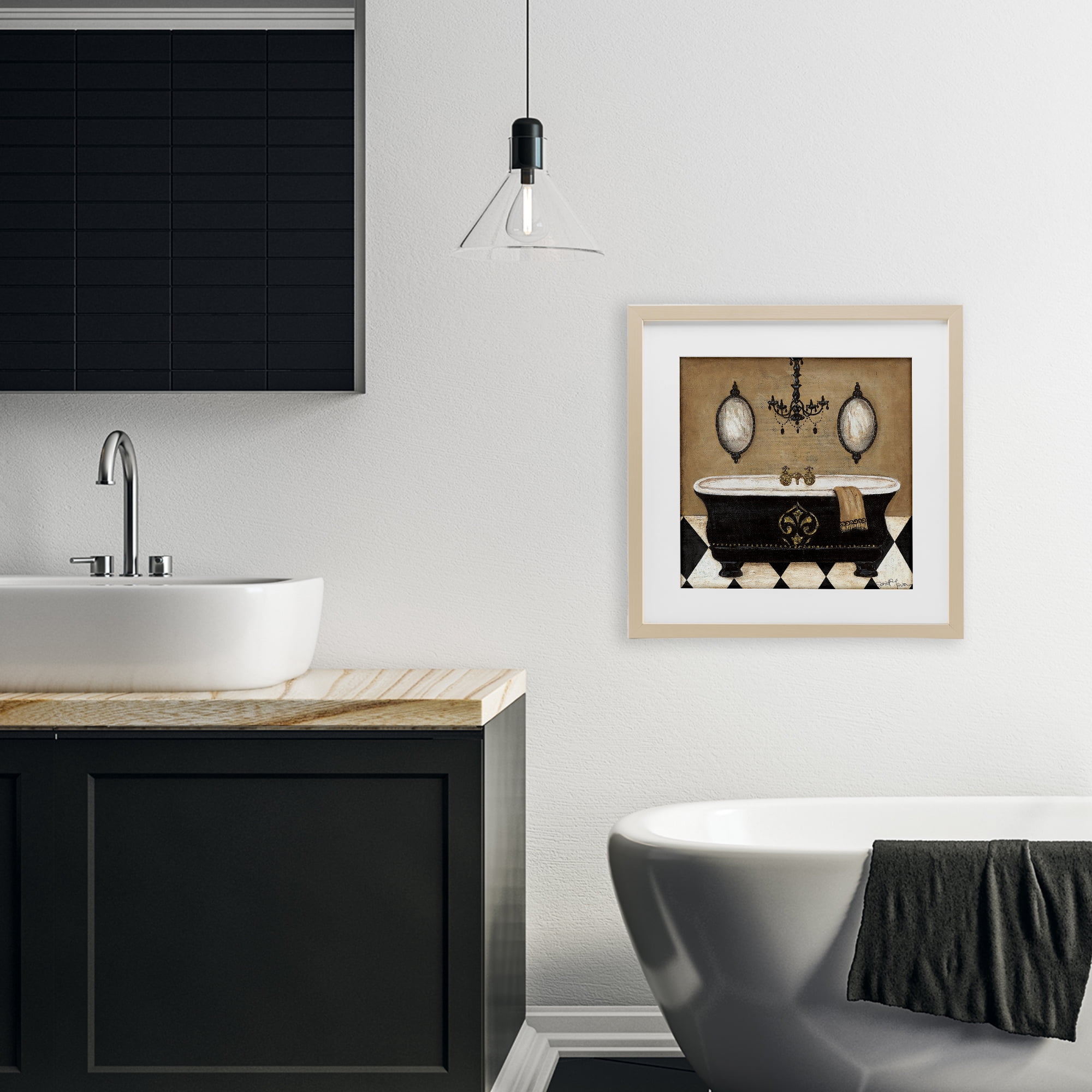 Stupell Industries Elegant Bathtub & Chandelier Birch Framed Print Under Glass, design by Janet Tava