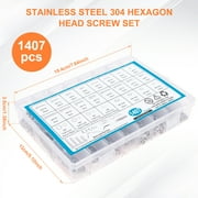 TMWEFUSC 1407Pcs Metric Hex Nut Bolt Assortment Kit, M2/M3/M4/M5 304 Stainless Steel Assorted Screws Nut Bolt and Washer Set with 4 Hex Wrench and Tweezers, Length 4 to 25 mm