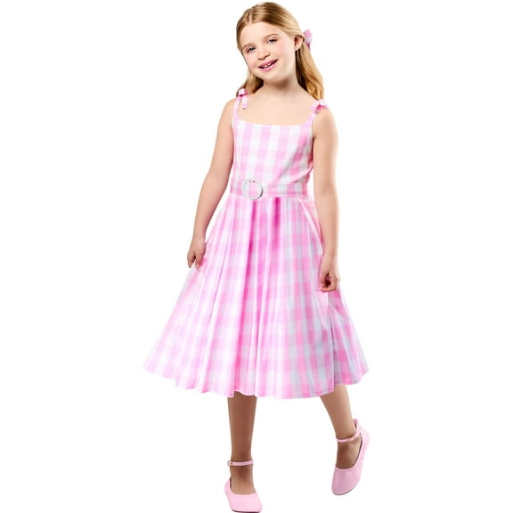 Barbie Movie Perfect Day Barbie Pink Gingham Dress Costume for Girls by Rubies, Small