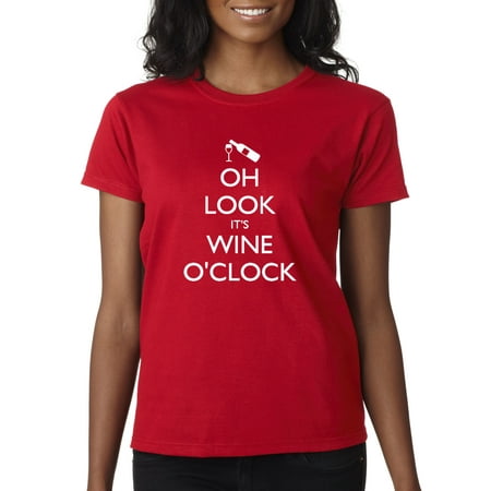 New Way 795 - Women's T-Shirt Oh Look It's Wine O'Clock Time Drinking XS (Best Time To Drink Red Wine)