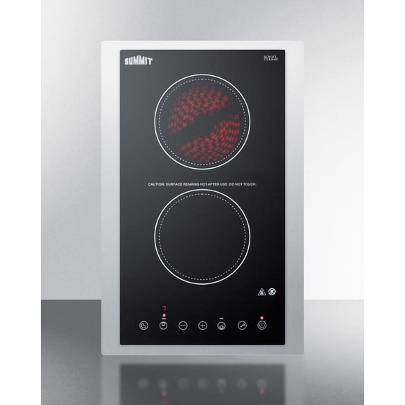 15" Wide 115V 2-Burner Radiant Cooktop, Black, Digital Touch