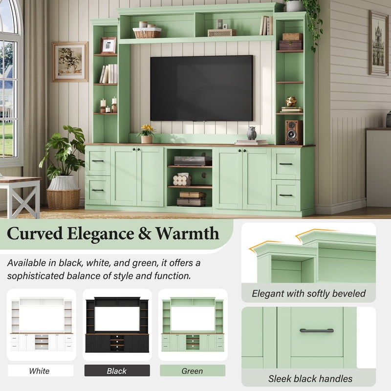 Farmhouse 4-in-1 Entertainment Center Wall Unit for TVs up to 70" with Bookshelf, TV Stand with Drawers and Adjustable Shelves for Living Room