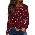 thumbnail image 2 of ClodeEU Women's Heart Print Long Sleeve Valentines Day Round Neck T Shirts ,Casual Long Sleeve Tops Wine,Womens Plus S, 2 of 7