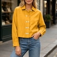 thumbnail image 2 of TEAJOPSUU Women's Crop Shirts Long Sleeve Button Down Collared Tops Relaxed Fit Casual Dressy Blouses Yellow, 2 of 5
