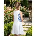 thumbnail image 5 of Girls White and Blue Floral Sleeveless Cotton Knee Length Casual Dress 6 Years, 5 of 6