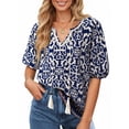 thumbnail image 4 of UVN Summer Tops for Women Short Sleeve V Neck Boho Casual Blouses Ladies Floral Print Tie Front Flowy Shirts, 4 of 9