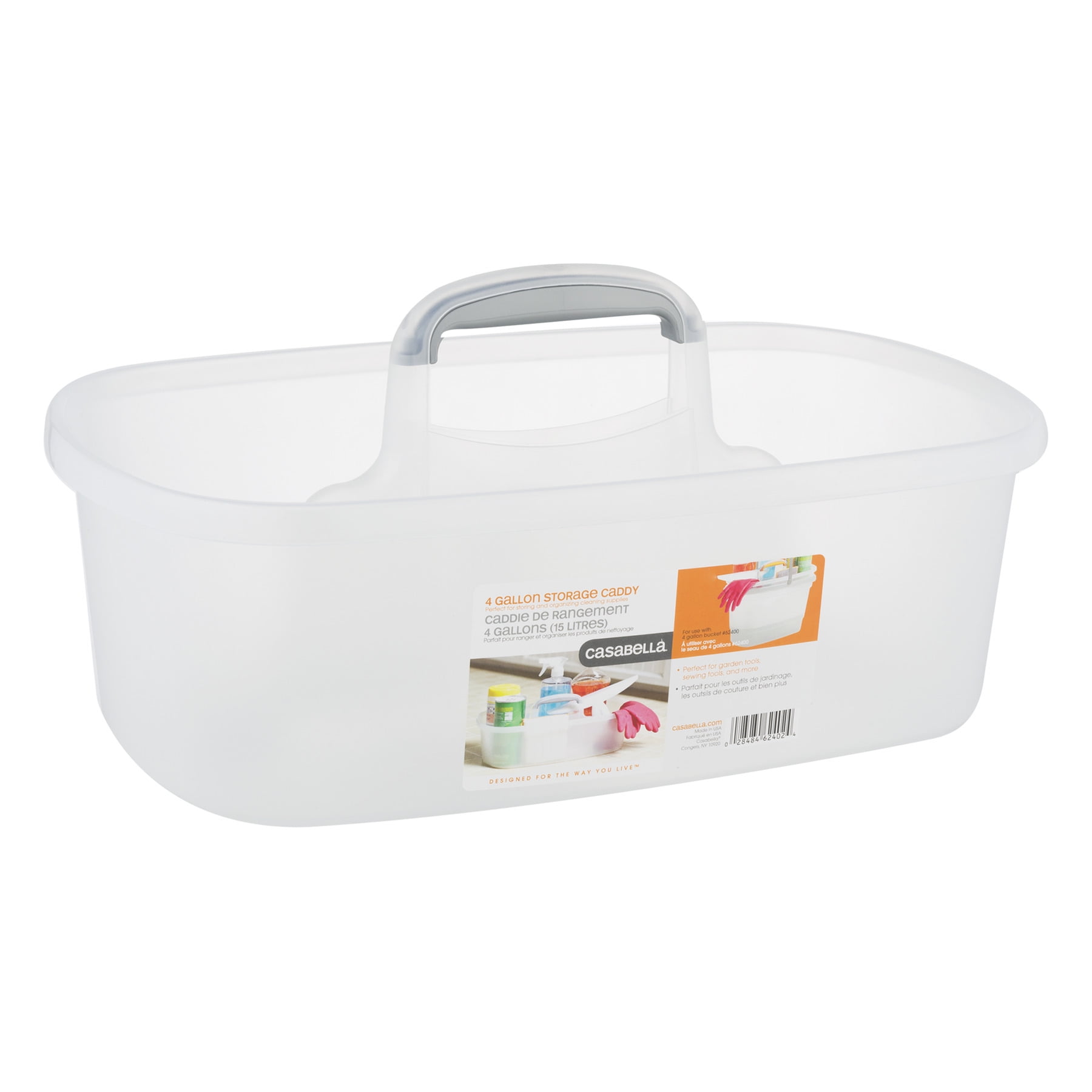 Casabella Plastic Multipurpose Cleaning Storage Caddy with Handle, 1.85  Gallon, Gray and Orange Caddy Gray and Orange