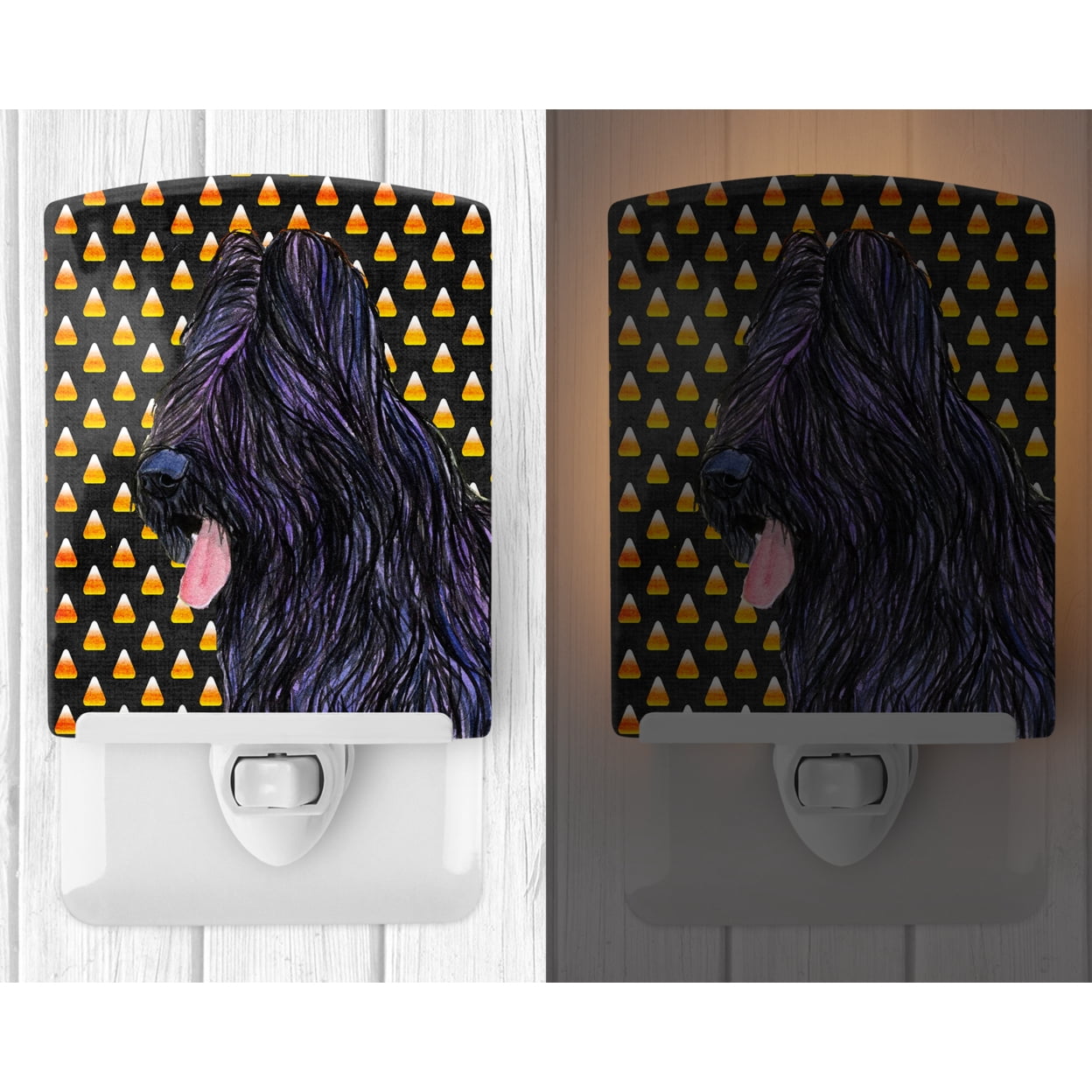 Caroline's Treasures SS4283CNL Briard Candy Corn Halloween Portrait Ceramic Night Light, 6x4x3", multicolor