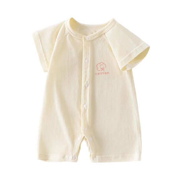 Fesfesfes Baby Toddler Kids Short Sleeve Cotton Romper Jumpsuit with Collar, Cute Solid Color Button Down Onesie Outfit for Daily Summer Play Wear Kids 0-18 Months Old.