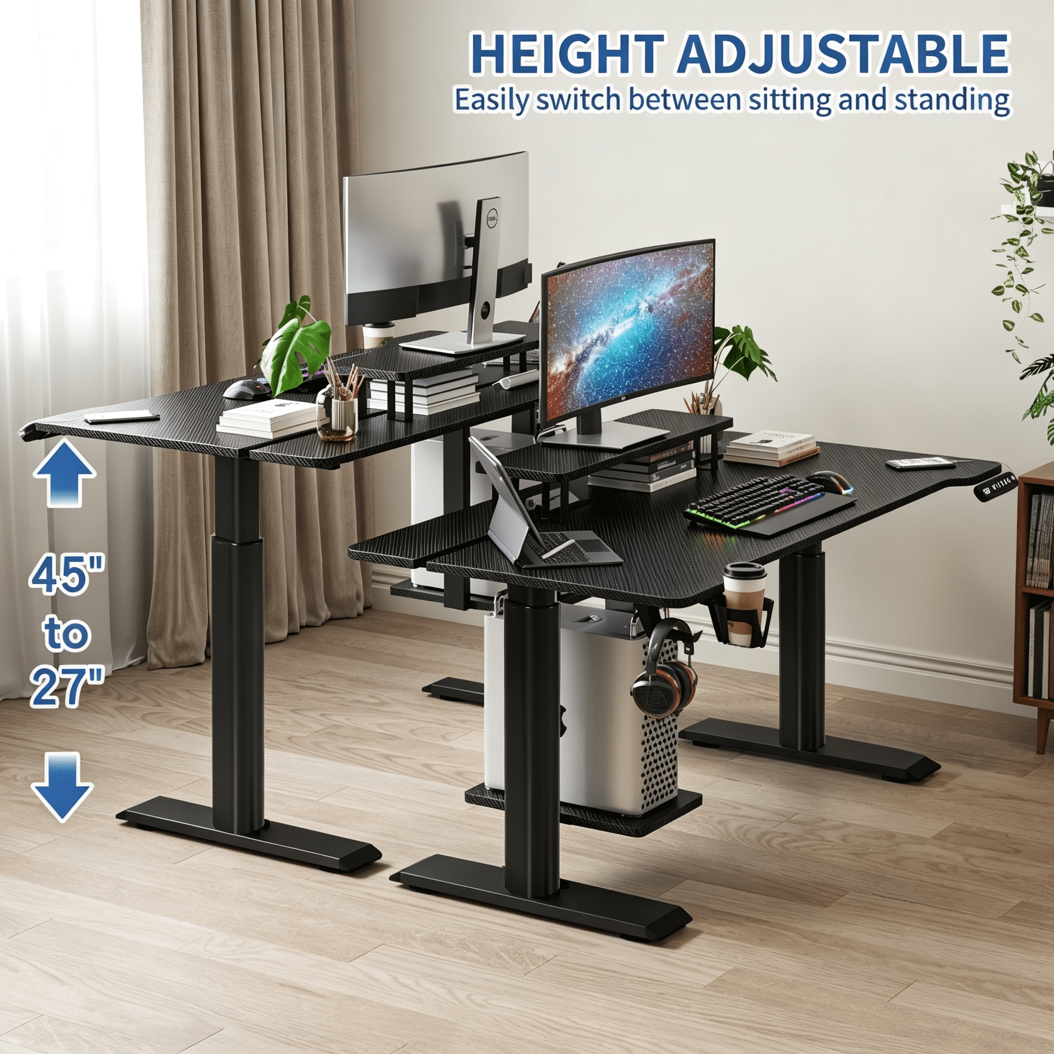 Astoutdoor 63 in Dual Motor Electric Standing Desk with Splice Board, Black