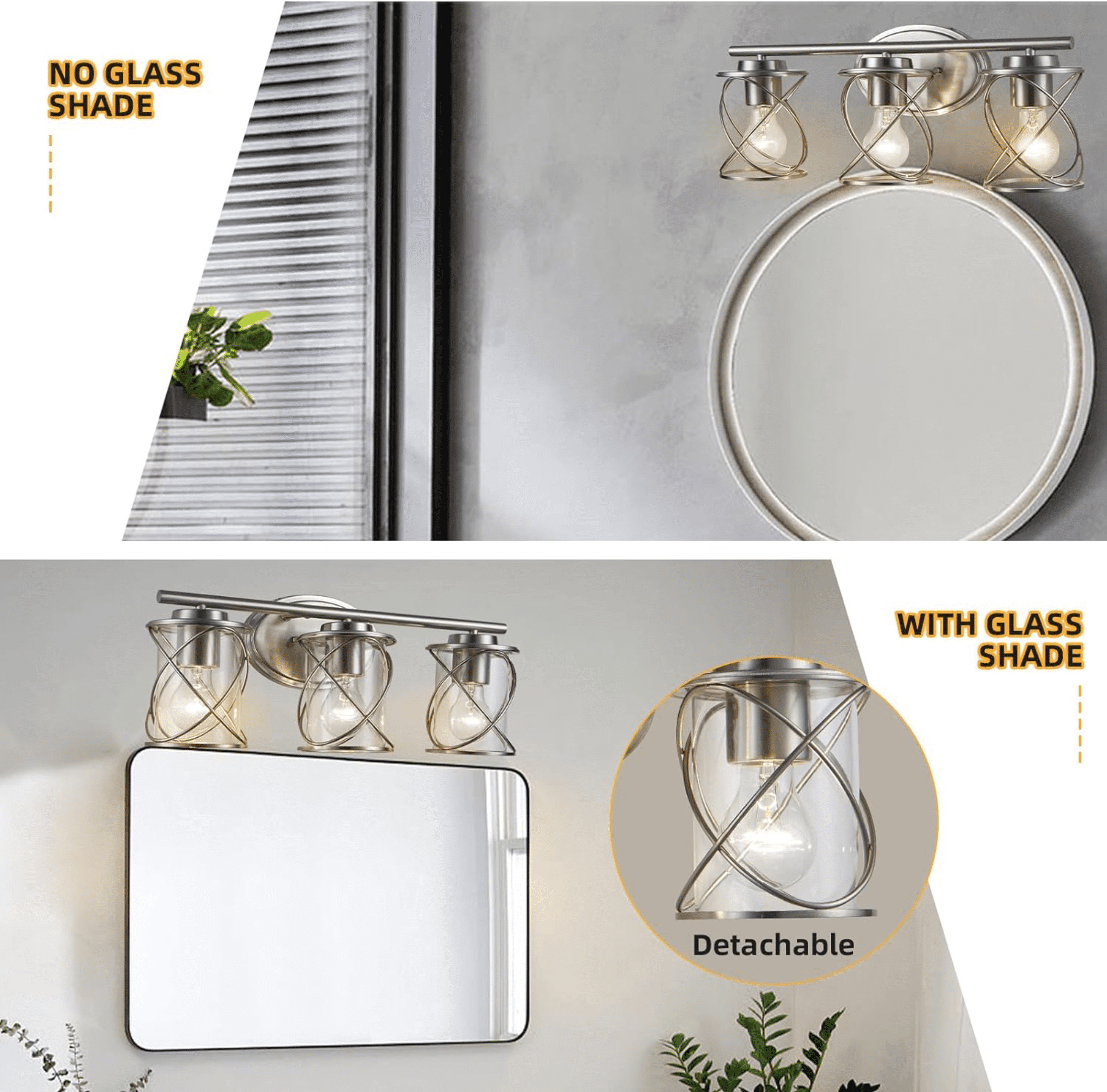 mavcadonf 3-Lights Brushed Nickel Multi Mounting Position LED Vanity Light with Clear Glass Shade