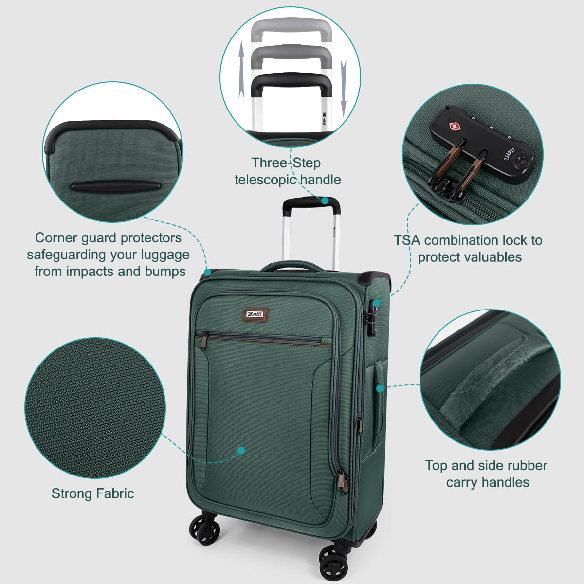 3 Piece Softside Luggage Set, Expandable Soft Shell Spinner Luggage with Front Opening, Lightweight Durable Suitcase TSA Lock Approved, 20"/26"/28", Grey(XJ1097)