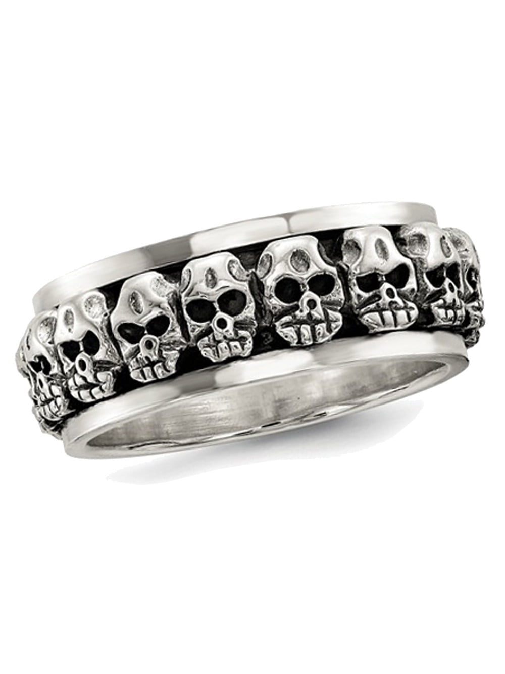Gem And Harmony - Mens Antiqued Polished Skull Ring in Sterling Silver ...