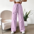 thumbnail image 5 of Hurxie Womens High Waist Cargo Pants Y2K Wide Leg Cotton Baggy Hiking Pants Lightweight Elastic Waist Trousers with Pockets Pink,2XL, 5 of 6