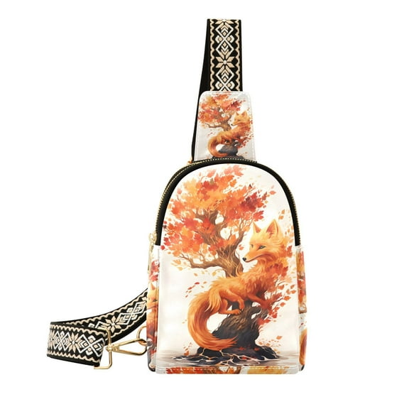 Fox Tree and Leaves Crossbody Bags Backpack Chest Bag Shoulder Bag Waist Bag for Outdoor Travel Hiking Fitness Cycling