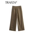 thumbnail image 4 of HH TRAF Pantalones de cintura alta con cremallera y bolsillos laterales decorados para mujer, pantalones holgados de lino de verano para mujer, 4 of 5