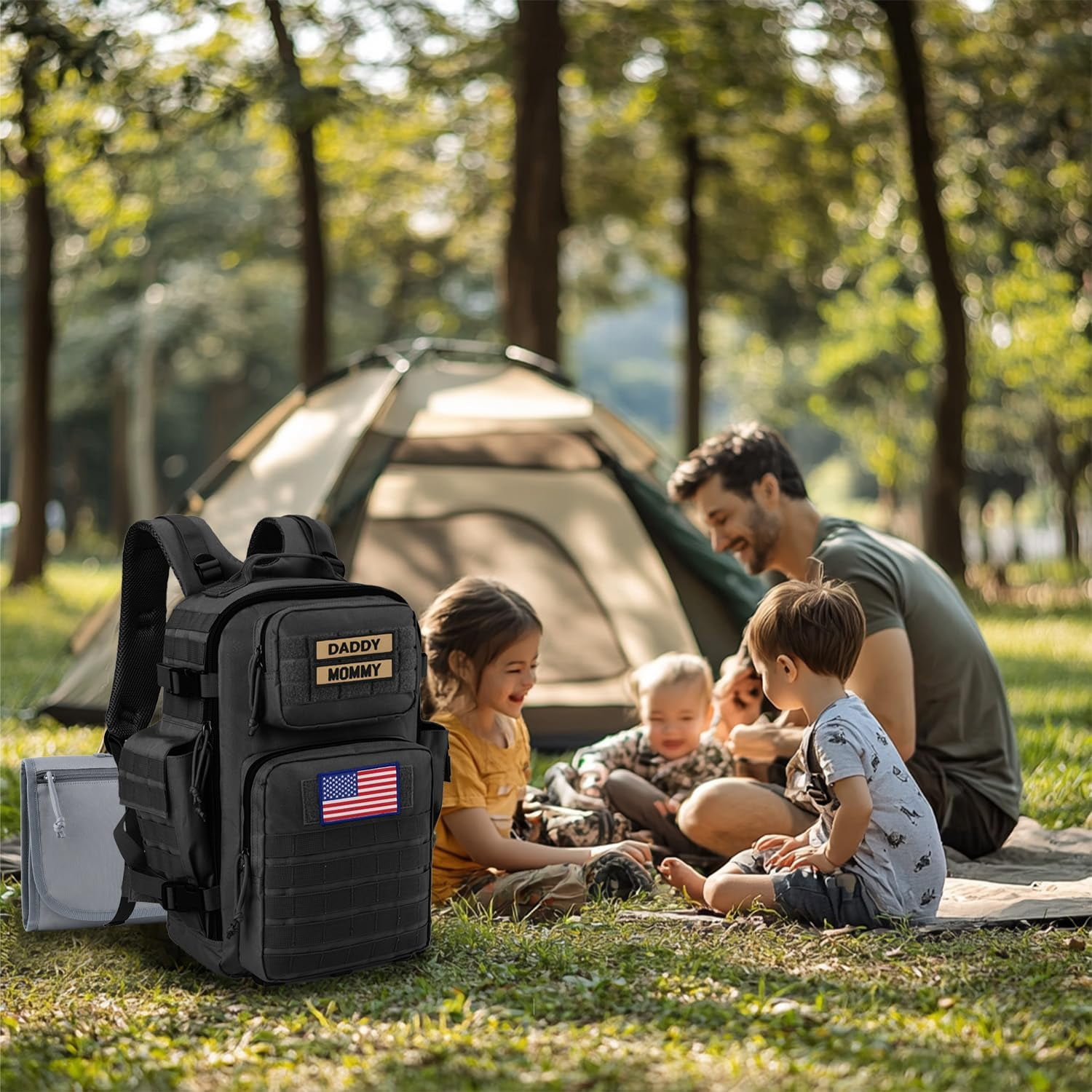 SHARKMOUTH Military Diaper Bag for Men: 40L Capacity with Changing Mat for Tactical Dads - 900D Military-Grade Polyester with MOLLE System for Work Commute/Hiking Camping Outdoor Activities (Black)