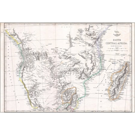 24"x36" Gallery Poster, 1868 Dispatch - Weller Map of South Central Africa ( Angola, Botswana, Tanzania, etc. )