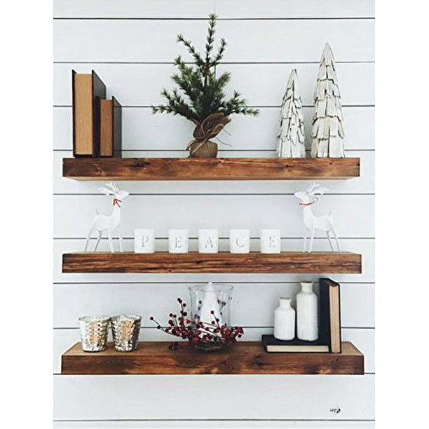 New England Wood Crafters Wooden Floating Shelves Wall Decor For Home Kitchen Bathroom Bedroom Rustic Pine Custom Office Organizer With Mounting Brackets Set Of 3 7 5x1 5x36 Espresso 36 Com - Espresso Wall Shelves For Bathroom