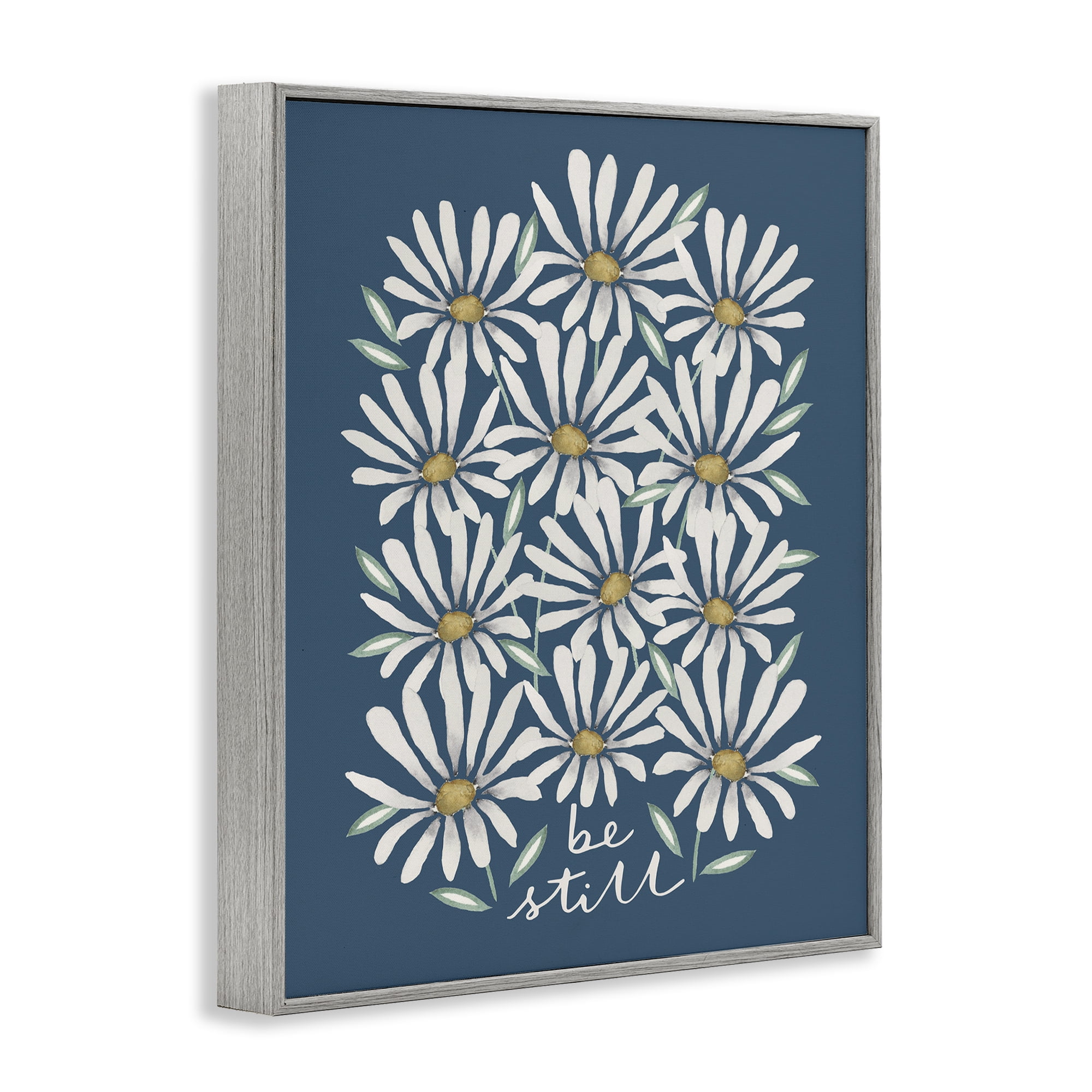 Stupell Industries Be Still Daisy Pattern Botanical & Floral Painting Gray Framed Art Print Wall Art, 24 x 30