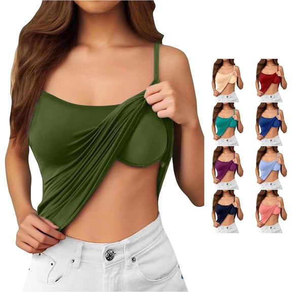 Tanghaowl Tank Tops for Women, Seamless Built In Bra Camisole For Soft Comfort Stretch Sleeveless Tank Top With Light Support Smooth Back Design Green XXL